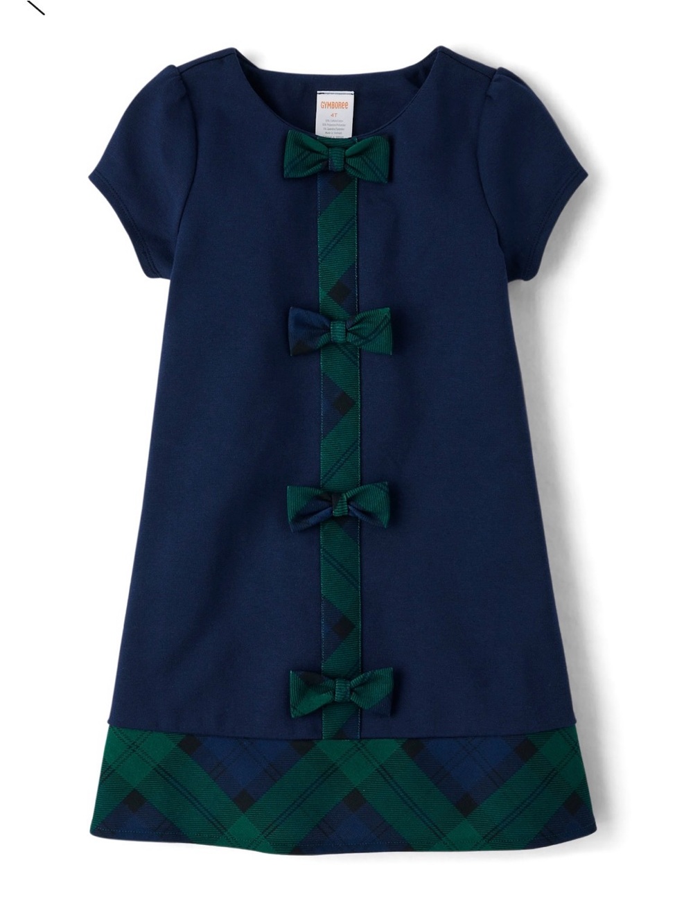 Gymboree Navy Dress with Green Plaid Bows Christmas Holiday